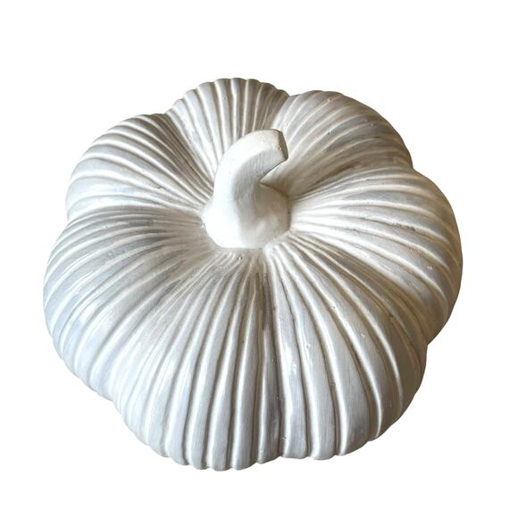 Large White Clay Pumpkin 13x10 Made in India New - Picture 3 of 15